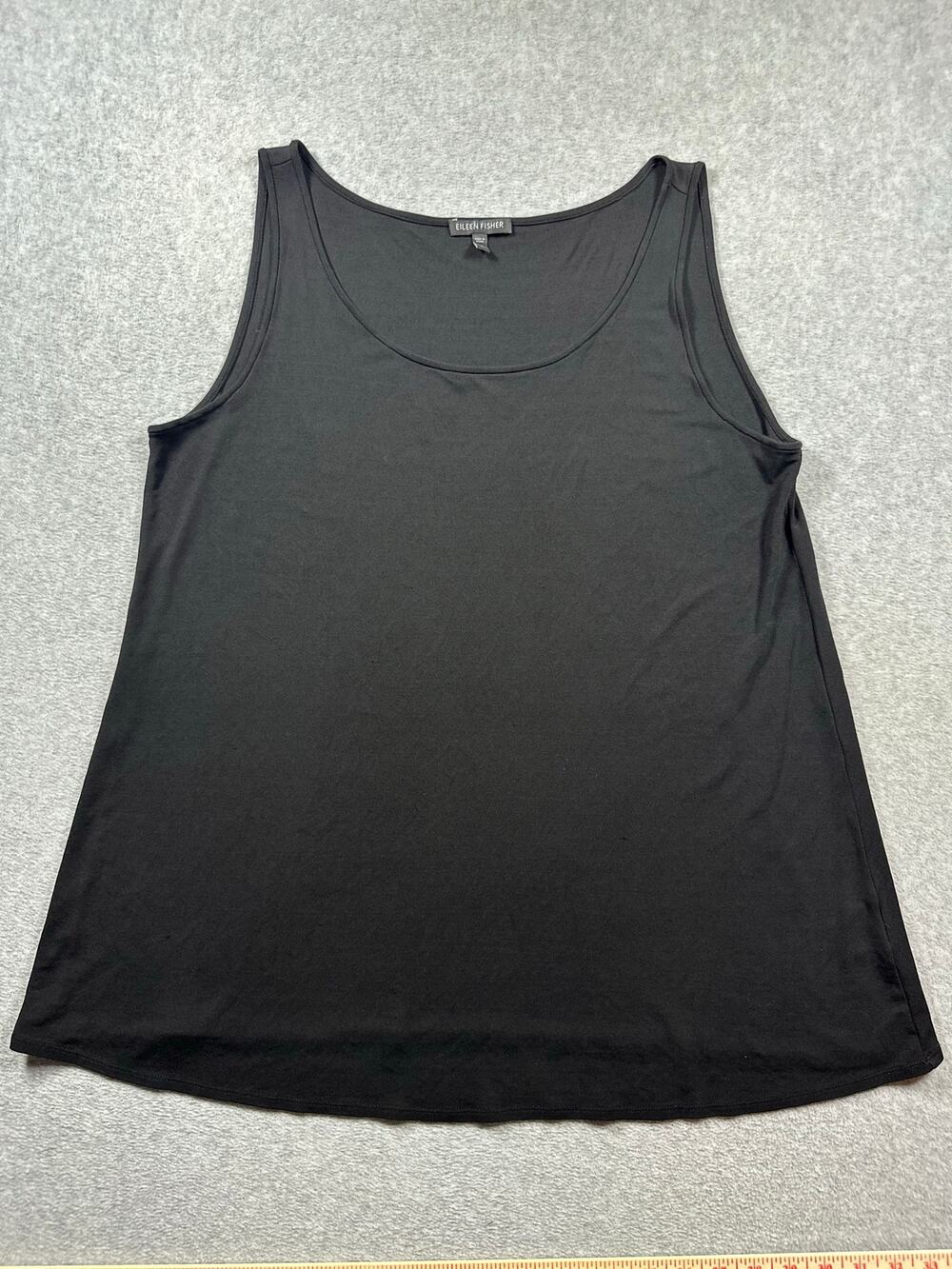 Eileen Fisher Silk Tank Top Women's LG Black Knit Scoop Neck Sleeveless A-Line
